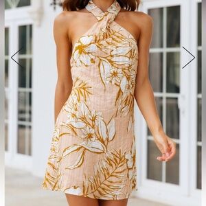 Tropical Beige Mini Dress